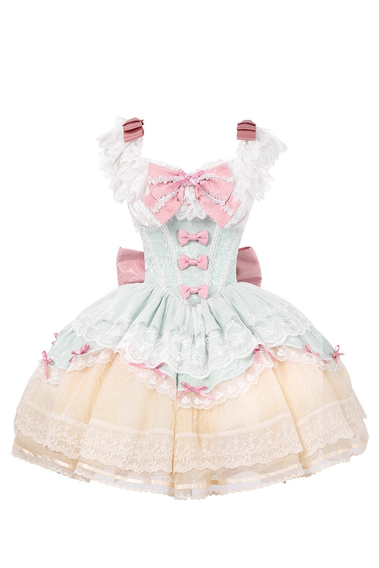 Sleeveless Ruffle Bowknot Lace Sweet Elegant Ballet Lolita JSK Dress in Mint Green Parfait Romance