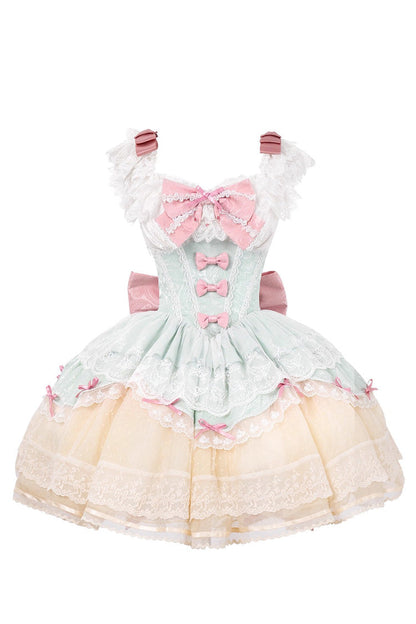 Sleeveless Ruffle Bowknot Lace Sweet Elegant Ballet Lolita JSK Dress in Mint Green Parfait Romance
