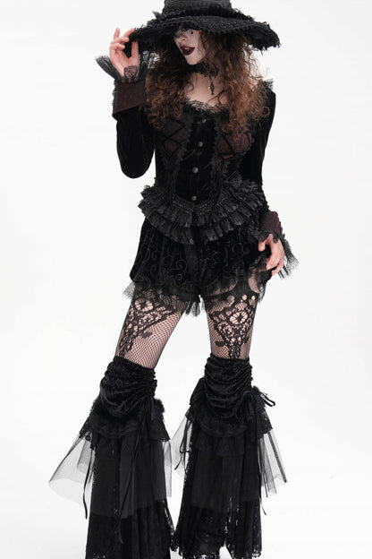 Mesh Gothic Blouse with Lace-Up Ruffles for Women