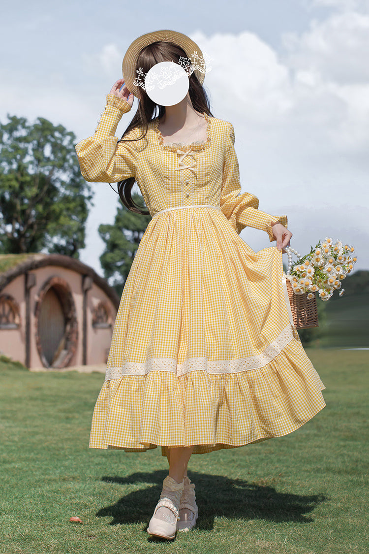 Long Sleeve Floral Ruffle Lace-Up Elegant Lolita Dress