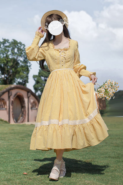 Long Sleeve Floral Ruffle Lace-Up Elegant Lolita Dress
