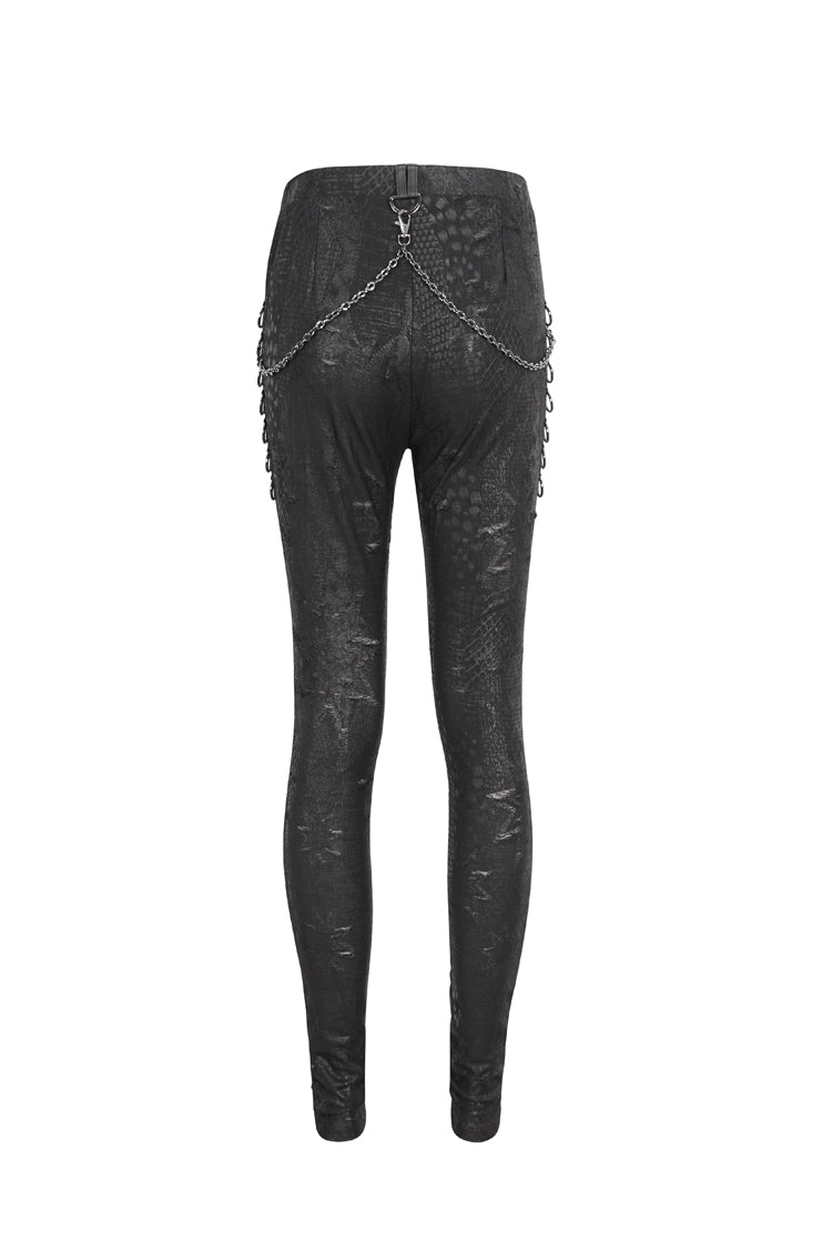 Women's Punk Pants with Stitching Lace and Print in Black Jacquard