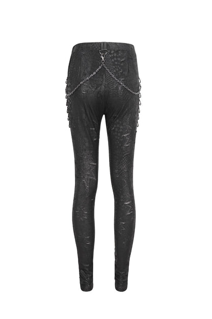 Women's Punk Pants with Stitching Lace and Print in Black Jacquard