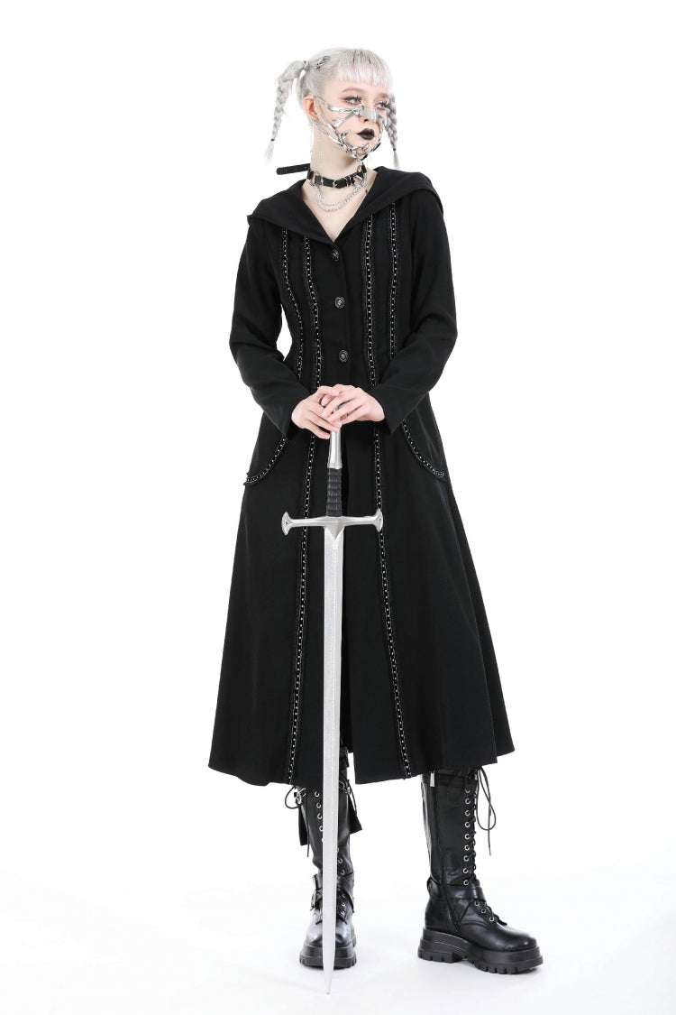 Hooded Punk Jacket with Ruffled Lace-Up Front for Women