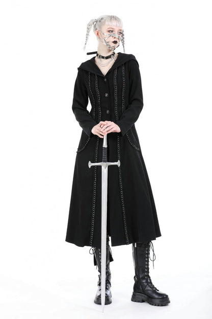 Hooded Punk Jacket with Ruffled Lace-Up Front for Women