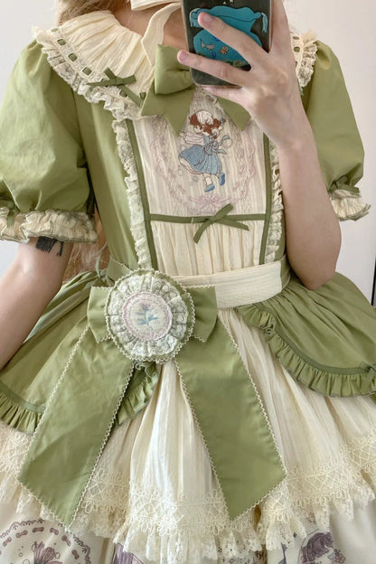 Emerald Ida's Flowers Short-Sleeve Ruffled Bowknot Sweet Dress