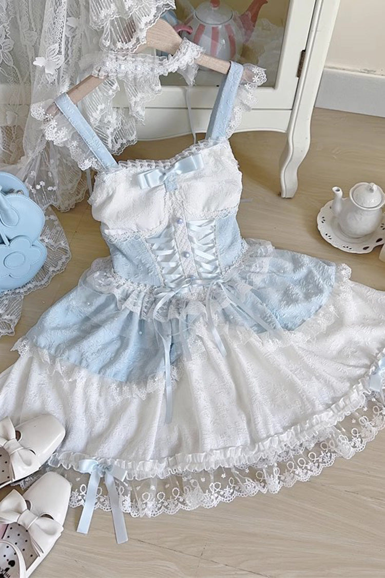 Emerald Leiffu Sleeveless Ruffle Bow Lace-Up Ballet JSK Dress