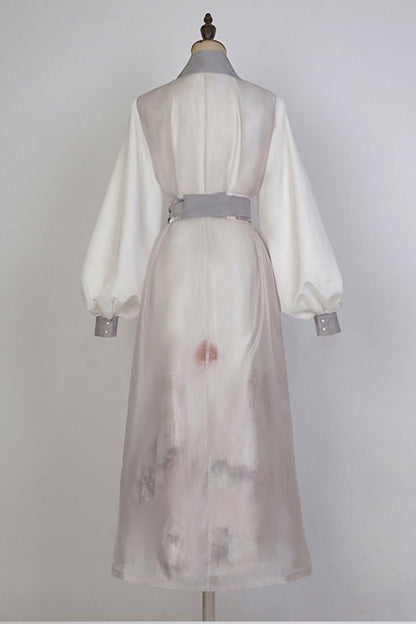 Classic Lolita Hanfu Gown Full Set with Elegant Chinese Ink Printing