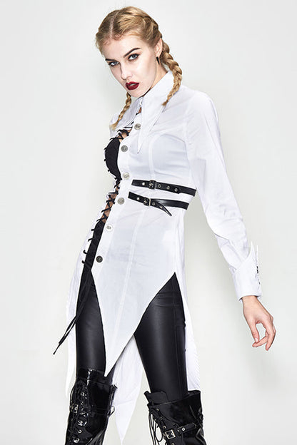 Ivory Cotton Long Swallowtail Punk Blouse