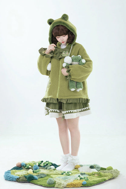 Emerald Long Sleeve Hooded Bow Sweet Lolita Coat