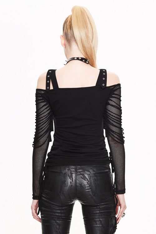 Cotton Halter Punk T-Shirt with Skull Print