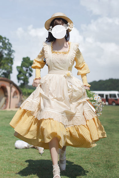 Long Sleeve Floral Ruffle Lace-Up Elegant Lolita Dress