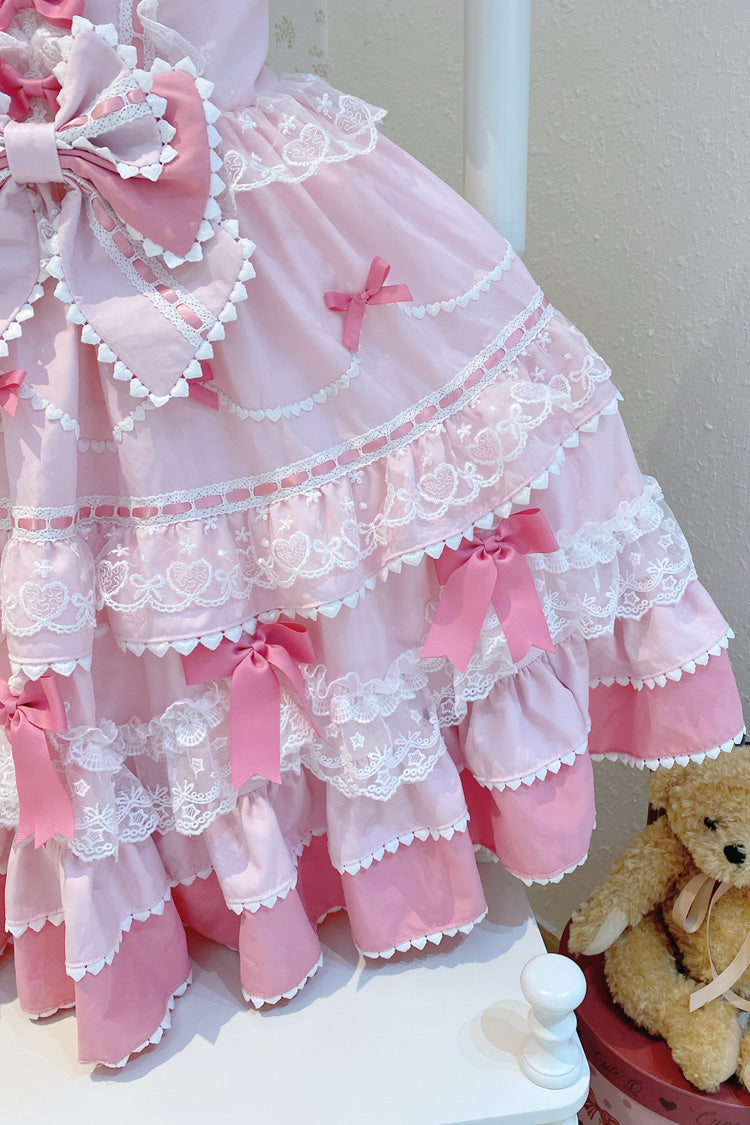 Blush Sleeveless Multi-Layered Ruffle Bow Lace Sweet JSK - Fondant Cake