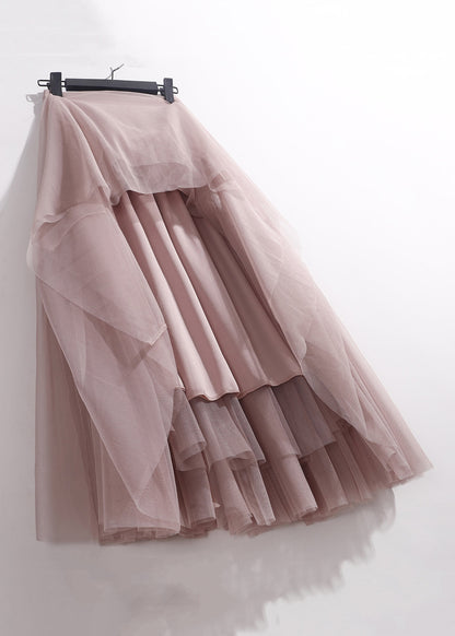 Waist Patchwork Tulle Pink Loose Skirt High Summer Pleated