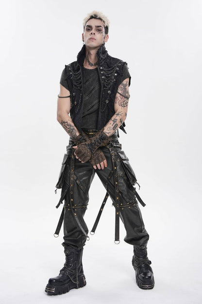 Edgy Black Punk Vest for Men, Sleeveless with Zippers and Chain Accents