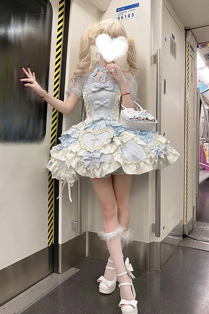 Heart of Butterfly Embroidery Ruffle Ballet Lolita JSK Set