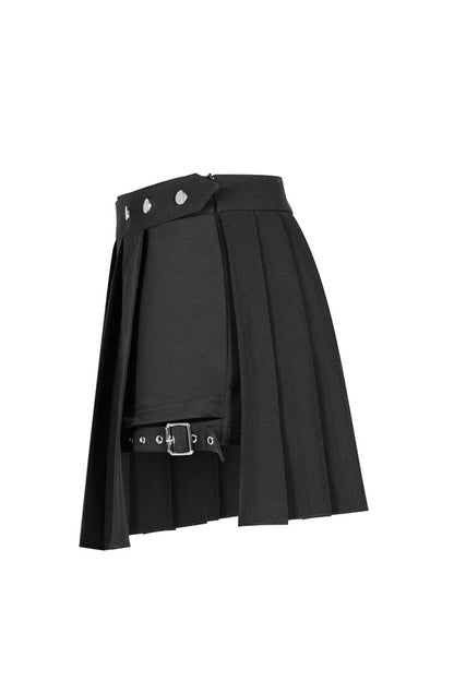 Women's Punk Skirt with Side Metal Buckle and Pleated Faux Two-Piece Cut