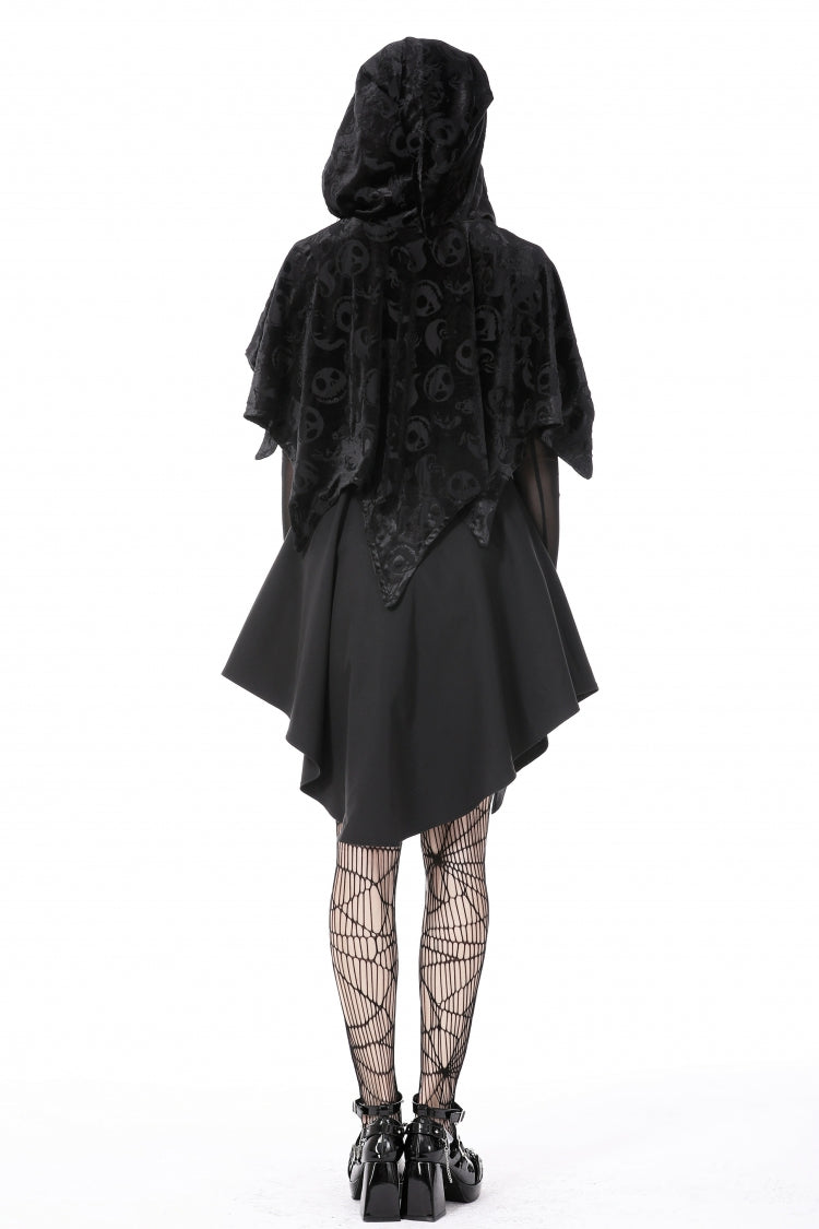 Velvet Hooded Cape with Skull Lace-Up Front