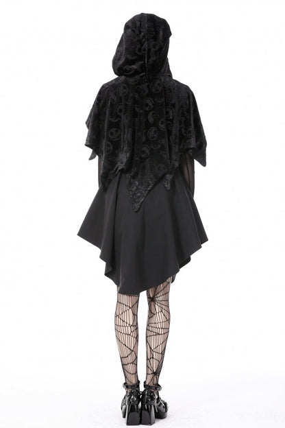 Velvet Hooded Cape with Skull Lace-Up Front