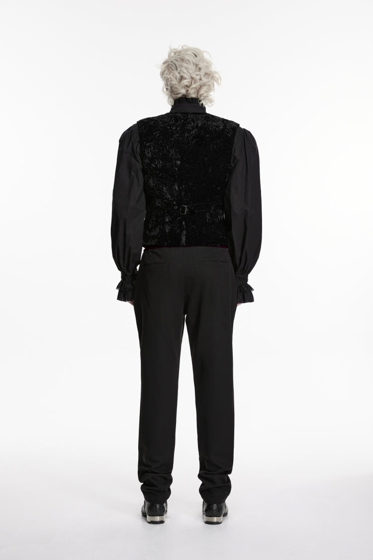 Spliced Slim Embroidered Gothic Pants for Men in Black