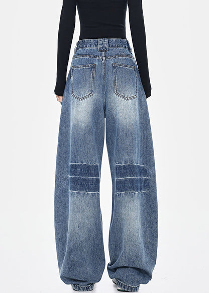 Pants Fashion Pockets High Spring Blue Patchwork Waist Denim