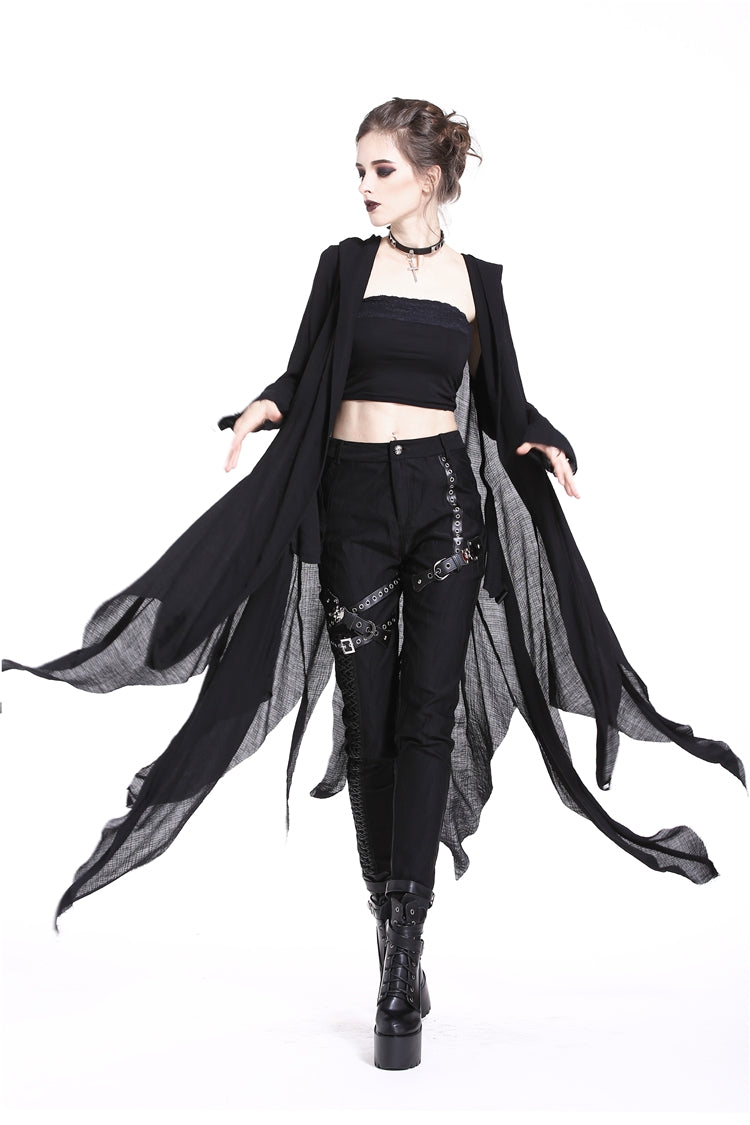 Ebony Long-Sleeve Grunge Vintage Hooded Gothic Coat