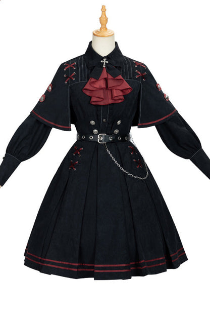 Gothic Officer Style Shirt and Skirt Ensemble