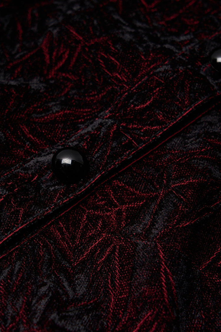 Crimson & Obsidian Stand Collar Floral Embroidery Lace Gothic Blouse