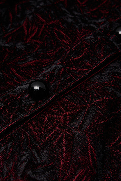 Crimson & Obsidian Stand Collar Floral Embroidery Lace Gothic Blouse