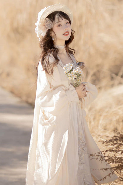 Ivory Chinese Bronzing Floral Embroidery Sweet Lolita JSK