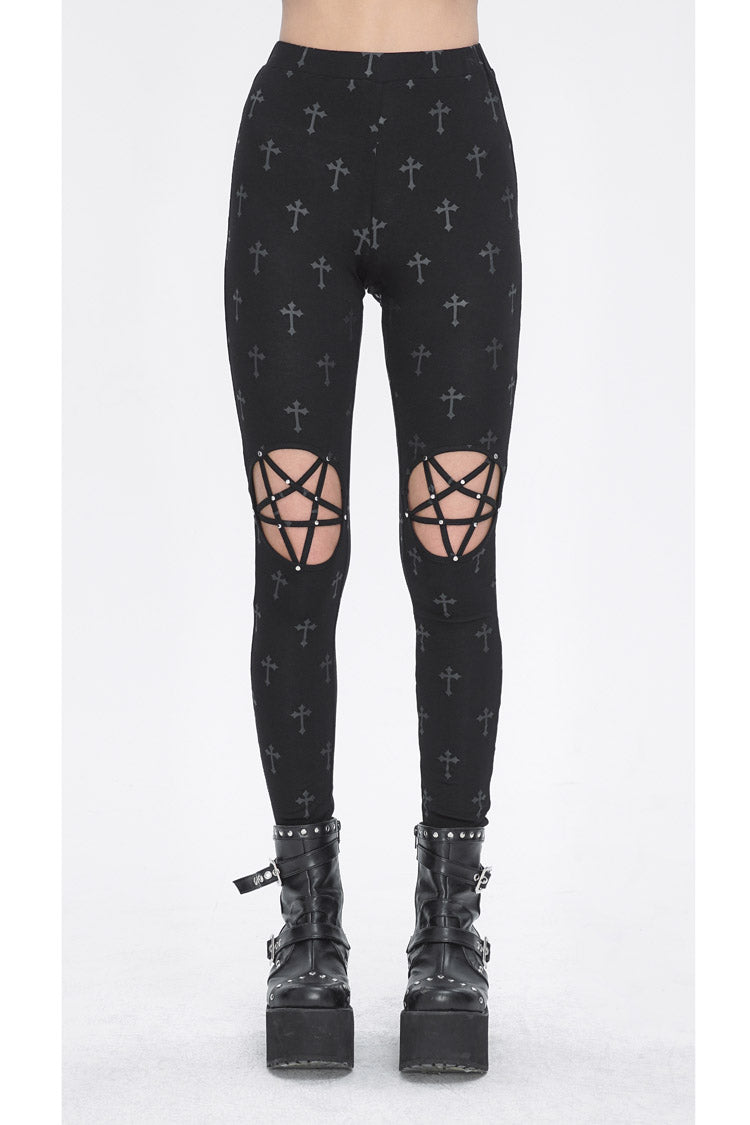 Hollow Cut-Out Punk Leggings for Women - Black