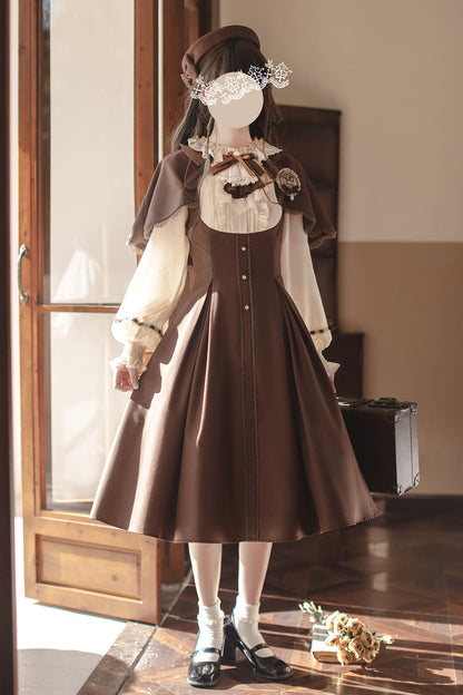 Sunset Academy Vintage College Lolita Dress with Ruffle Bowknot - Long Sleeves