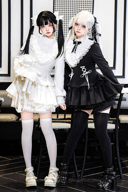Sweet Handsome Lolita Dress - Lace-Up Ruffled Sleeves