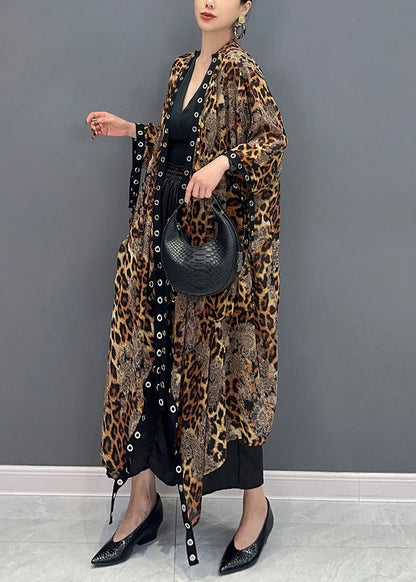 2024 Summer Leopard Cardigan Asymmetrical Design Long Sleeve AO1062