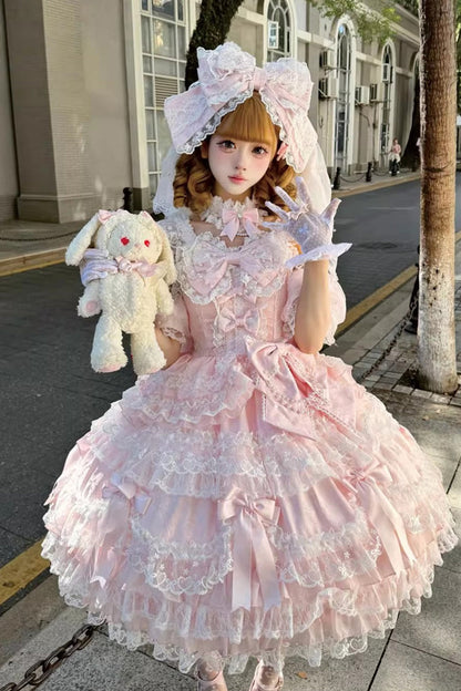 Blush Sleeveless Ruffled Pearl Lace Princess JSK