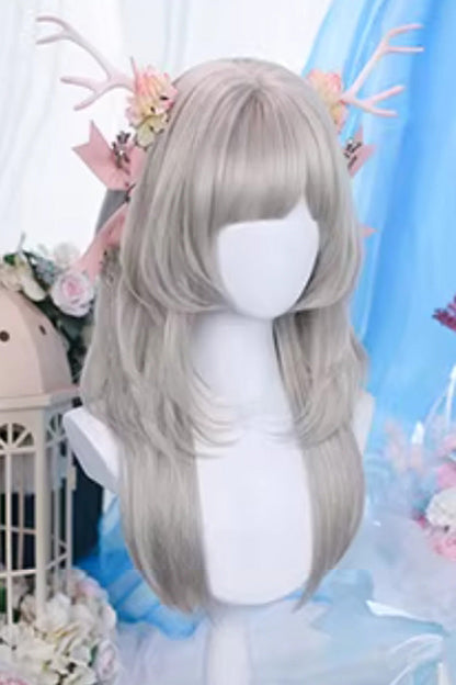 Silver Gray Layered Wispy Air Bangs Daily Sweet Lolita Wig