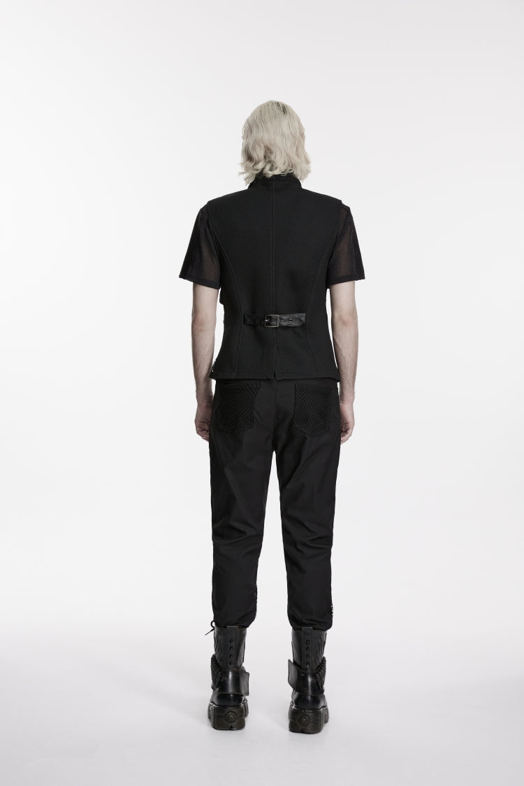 Cool Men's Black Punk Vest, Asymmetric with Studs and Buckles