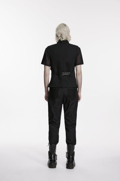 Cool Men's Black Punk Vest, Asymmetric with Studs and Buckles