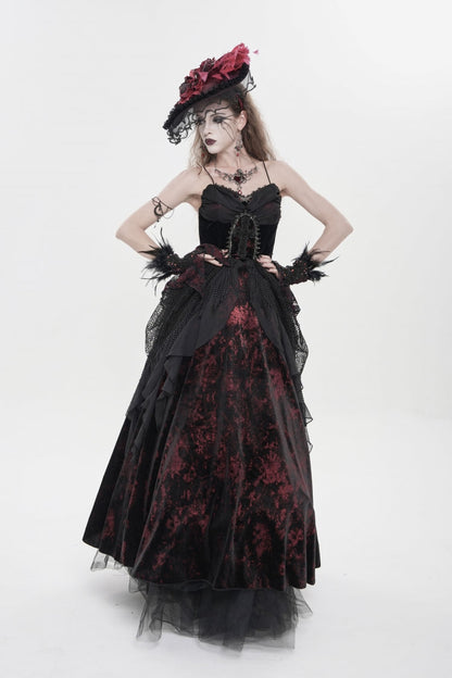 Crimson & Obsidian Sleeveless Multi-Layered Hanayome Lace Lace-Up Gothic Wedding Dress Printed Tassels Slip Dress
