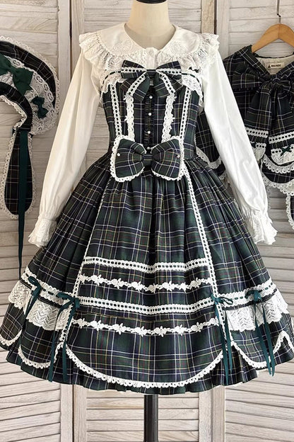 Emerald Gingham Petal Bunny Printed Ruffled Bow Sweet JSK
