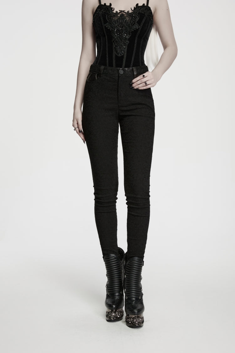 Women's Gothic Cool Cosplay Pants in Slim Fit Black Jacquard