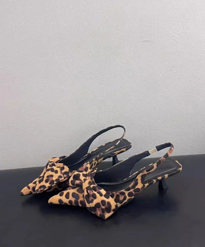 American Style Leopard Bow Pointed Toe Sandals DD1061