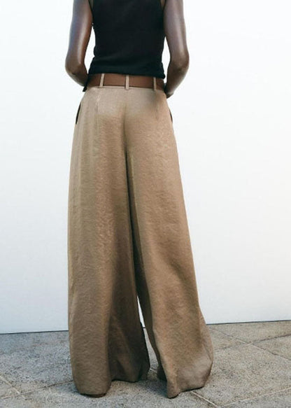 Leg Wide Style Light American Brown Pants Waist High Silk Summer