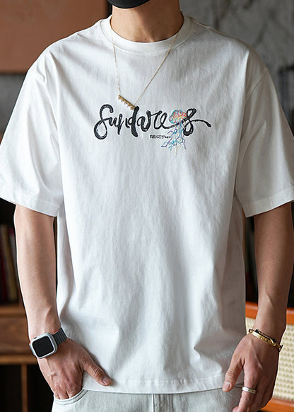 Men T Graphic Shirts Embroideried Style White American Cotton