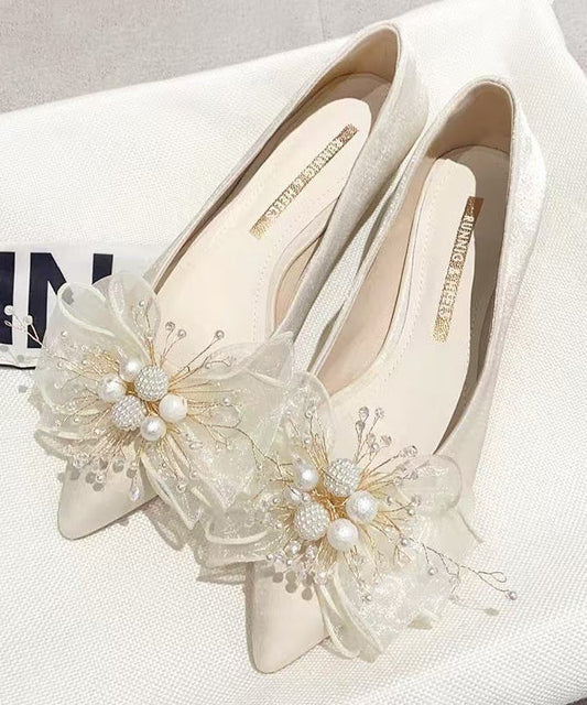 Apricot Splicing Feet Toe Shoes Nail Pointed Flat Bead Bow