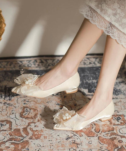 Apricot Splicing Feet Toe Shoes Nail Pointed Flat Bead Bow