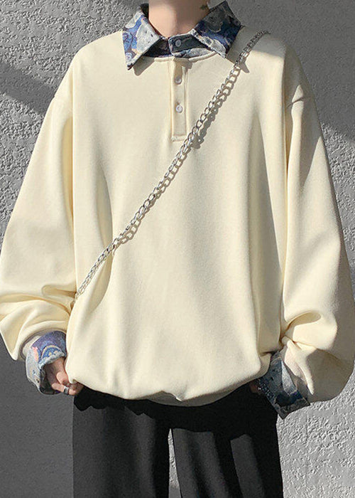 Apricot Woolen Peter Two False Pan Pieces Button Mens Sweatshirt