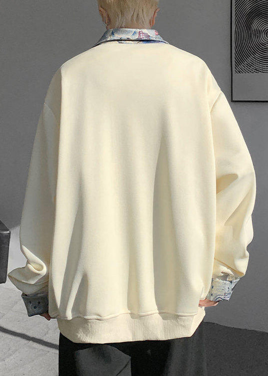 Apricot Woolen Peter Two False Pan Pieces Button Mens Sweatshirt