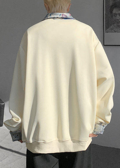 Apricot Woolen Peter Two False Pan Pieces Button Mens Sweatshirt
