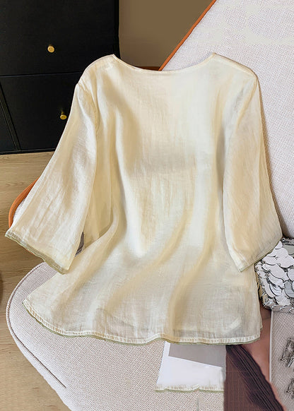 Shirt Cotton Button Embroidered Tasseled Spring Apricot